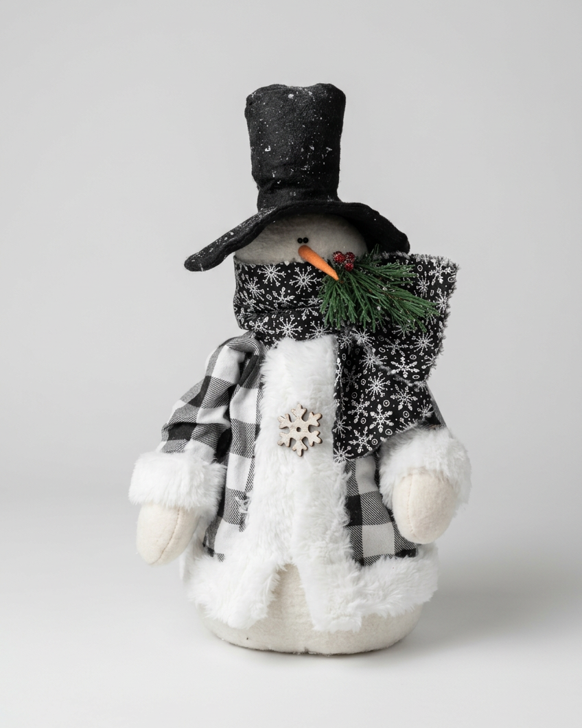 Black and White Fur Trim Jacket Snowman 16.5"