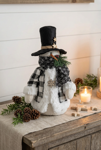 Black and White Fur Trim Jacket Snowman 16.5"