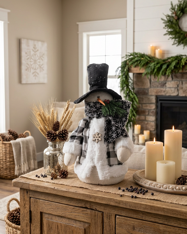 Black and White Fur Trim Jacket Snowman 16.5"