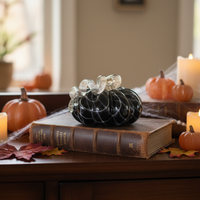 Mini Black and White Swirls Handblown Glass Pumpkin