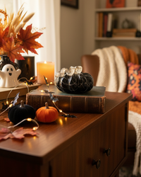 Mini Black and White Swirls Handblown Glass Pumpkin