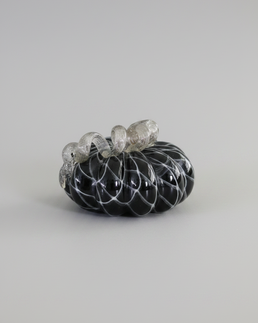 Mini Black and White Swirls Handblown Glass Pumpkin