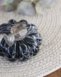Mini Black and White Swirls Handblown Glass Pumpkin
