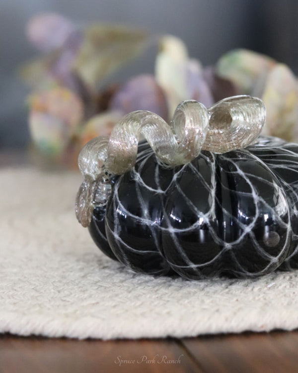 Mini Black and White Swirls Handblown Glass Pumpkin