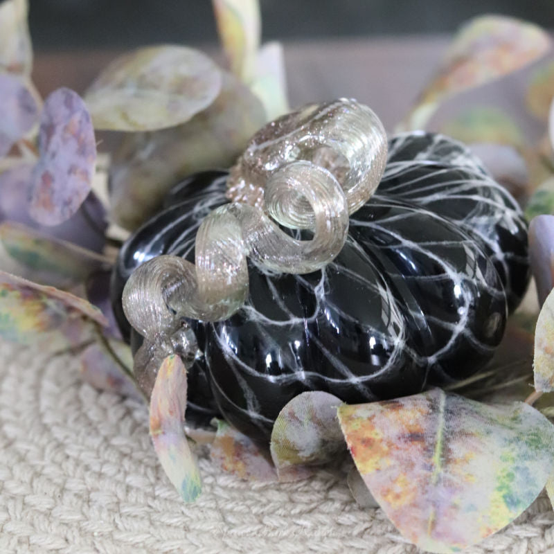 Mini Black and White Swirls Handblown Glass Pumpkin