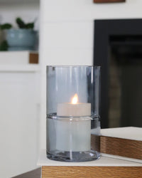 Blue Glass Cylinder Vase with Inlayed Stripes