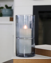 Blue Glass Cylinder Vase with Inlayed Stripes