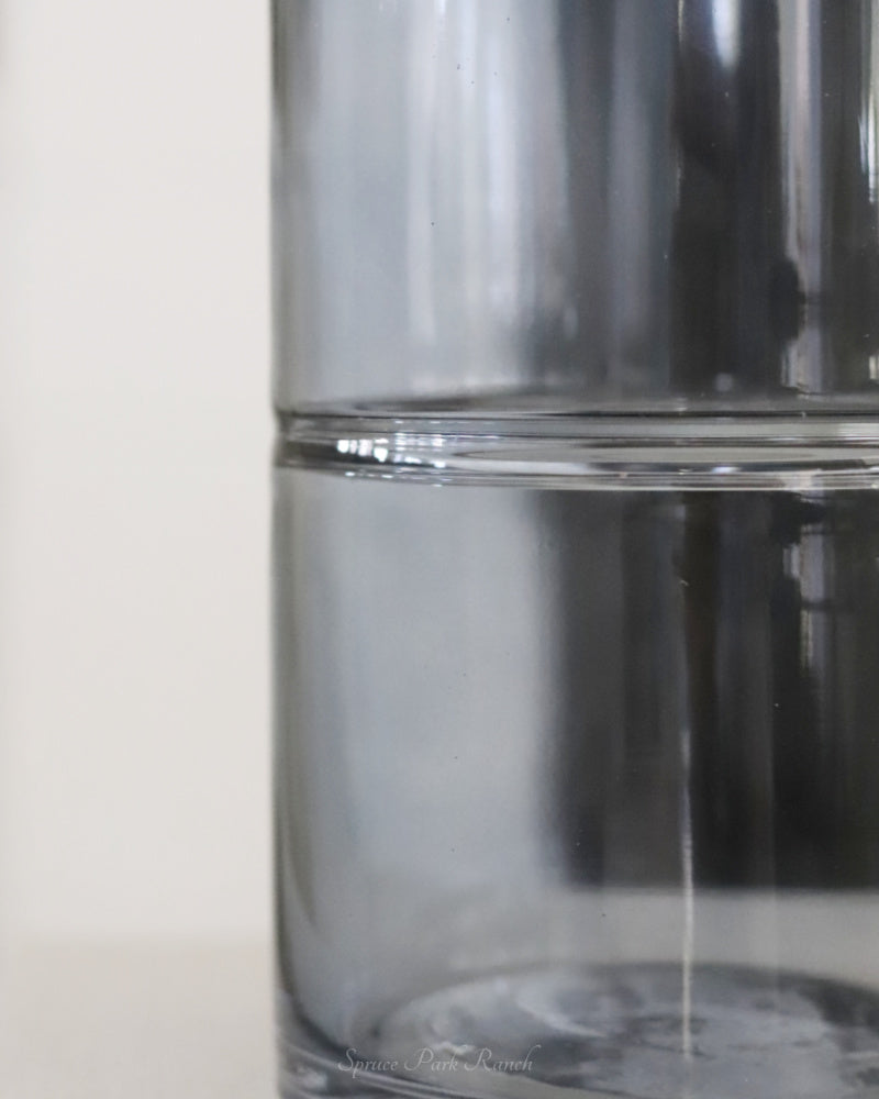Blue Glass Cylinder Vase with Inlayed Stripes