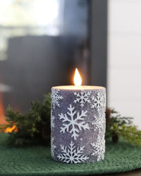 Blue Snowflake LED Pillar Glitter Candle