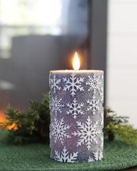 Blue Snowflake LED Pillar Glitter Candle