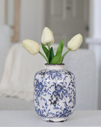 Blue and White Floral Ceramic Bud Vase