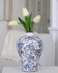 Blue and White Floral Ceramic Bud Vase