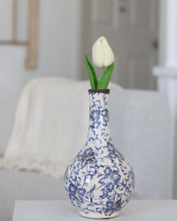Blue and White Floral Ceramic Bud Vase