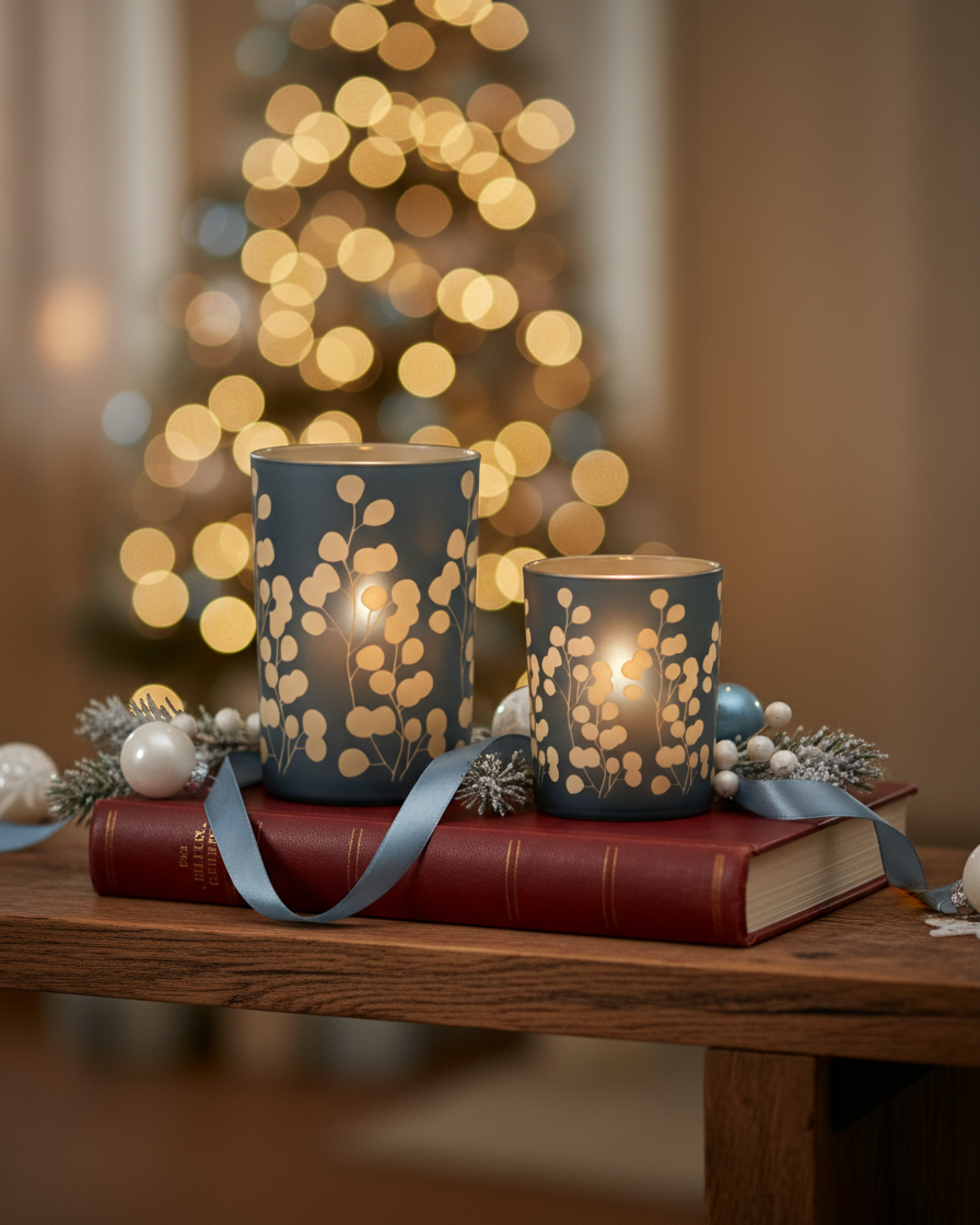 Blue Eucalyptus Glass Candle Holder