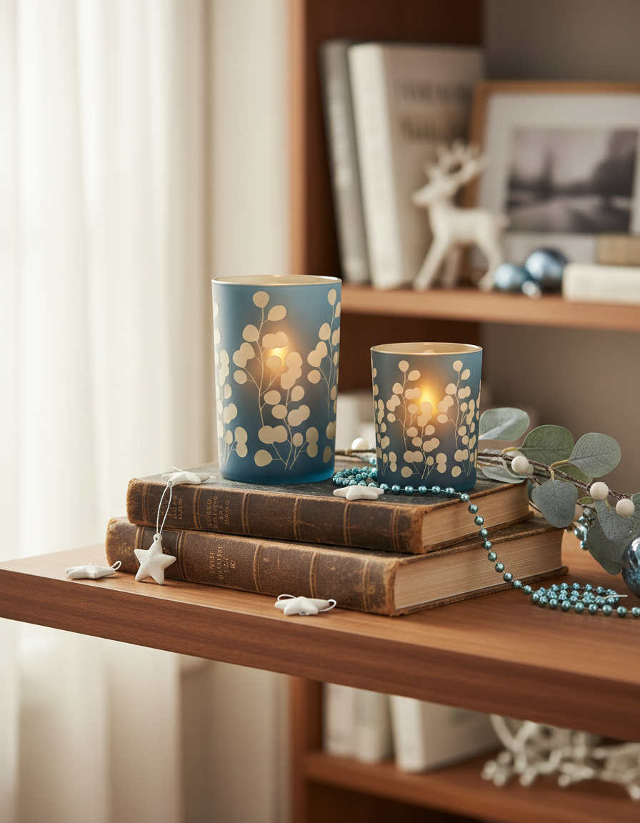 Blue Eucalyptus Glass Candle Holder