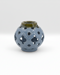 Ceramic Blue Quatrefoil Cutout Lantern