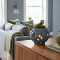 Ceramic Blue Quatrefoil Cutout Lantern