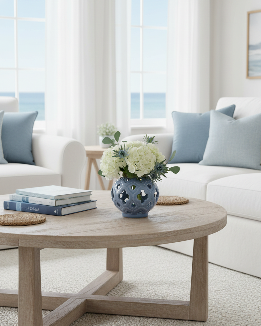 Ceramic Blue Quatrefoil Cutout Lantern