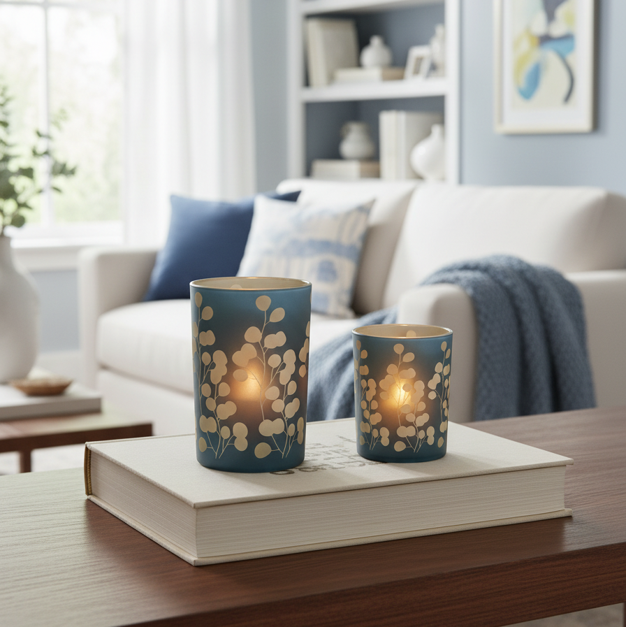 Blue Eucalyptus Glass Candle Holder