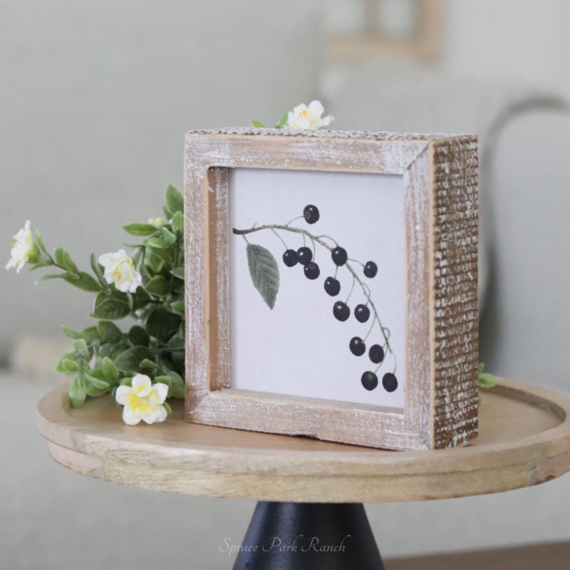 Reversible Snowman and Blueberry Branch Wood Sign