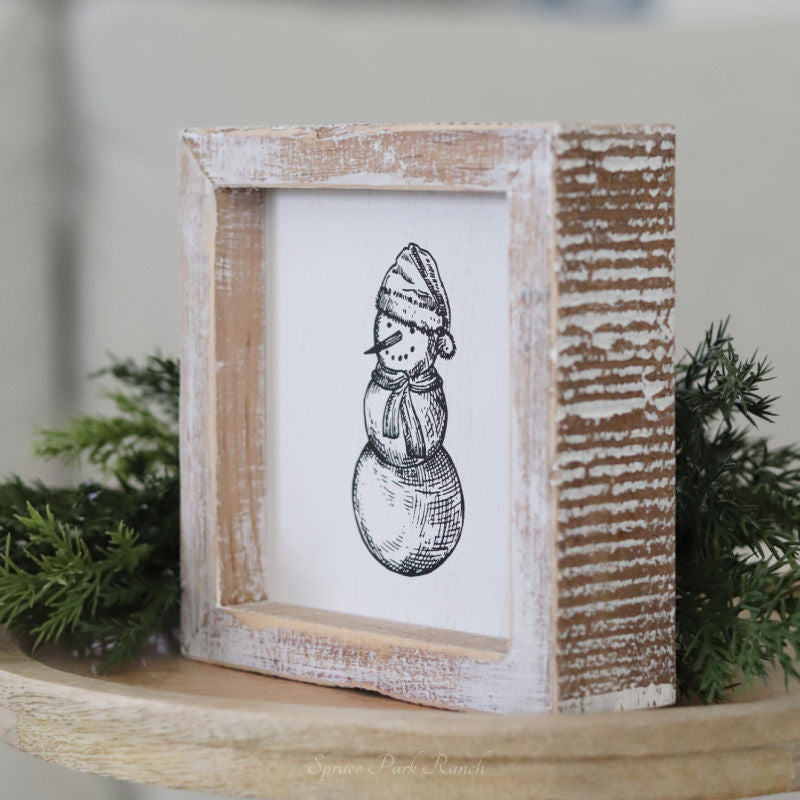 Reversible Snowman and Blueberry Branch Wood Sign