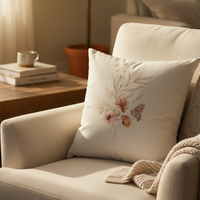 Botanical Suede Oatmeal Pillow With Closed Wing Butterfly