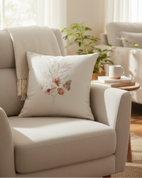 Botanical Suede Oatmeal Pillow With Closed Wing Butterfly
