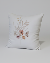 Botanical Suede Oatmeal Pillow With Closed Wing Butterfly