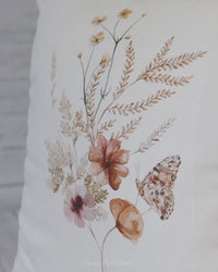 Botanical Suede Oatmeal Pillow With Closed Wing Butterfly