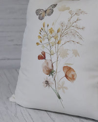 Botanical Suede Oatmeal Pillow With Open Wing Butterfly