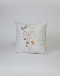 Botanical Suede Oatmeal Pillow With Open Wing Butterfly
