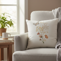 Botanical Suede Oatmeal Pillow With Open Wing Butterfly