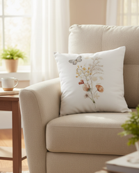 Botanical Suede Oatmeal Pillow With Open Wing Butterfly