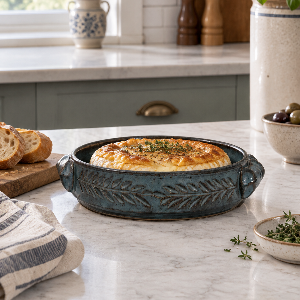 Wheat Design Brie Baker Platter Denim Blue