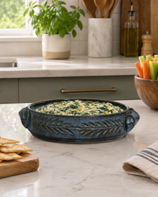 Wheat Design Brie Baker Platter Denim Blue