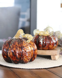 Brown Speckled Handblown Glass Pumpkin