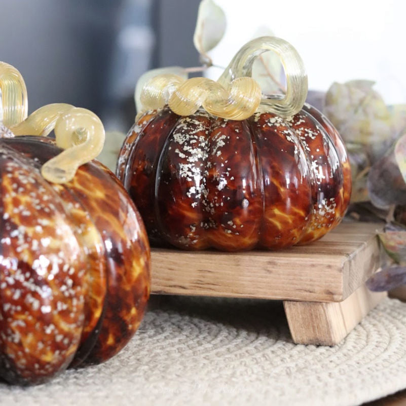 Brown Speckled Handblown Glass Pumpkin