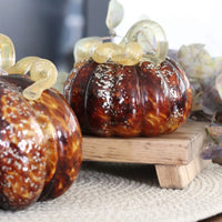 Brown Speckled Handblown Glass Pumpkin
