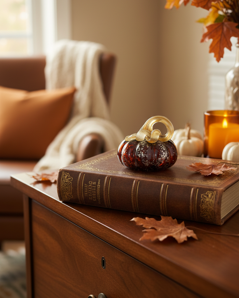 Brown Speckled Handblown Glass Pumpkin