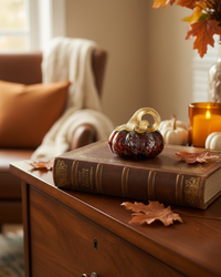 Brown Speckled Handblown Glass Pumpkin