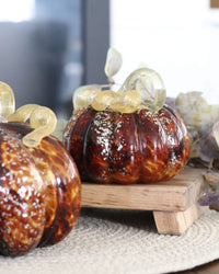 Brown Speckled Handblown Glass Pumpkin