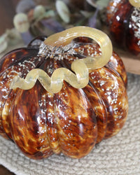 Brown Speckled Handblown Glass Pumpkin