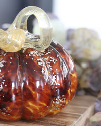 Brown Speckled Handblown Glass Pumpkin
