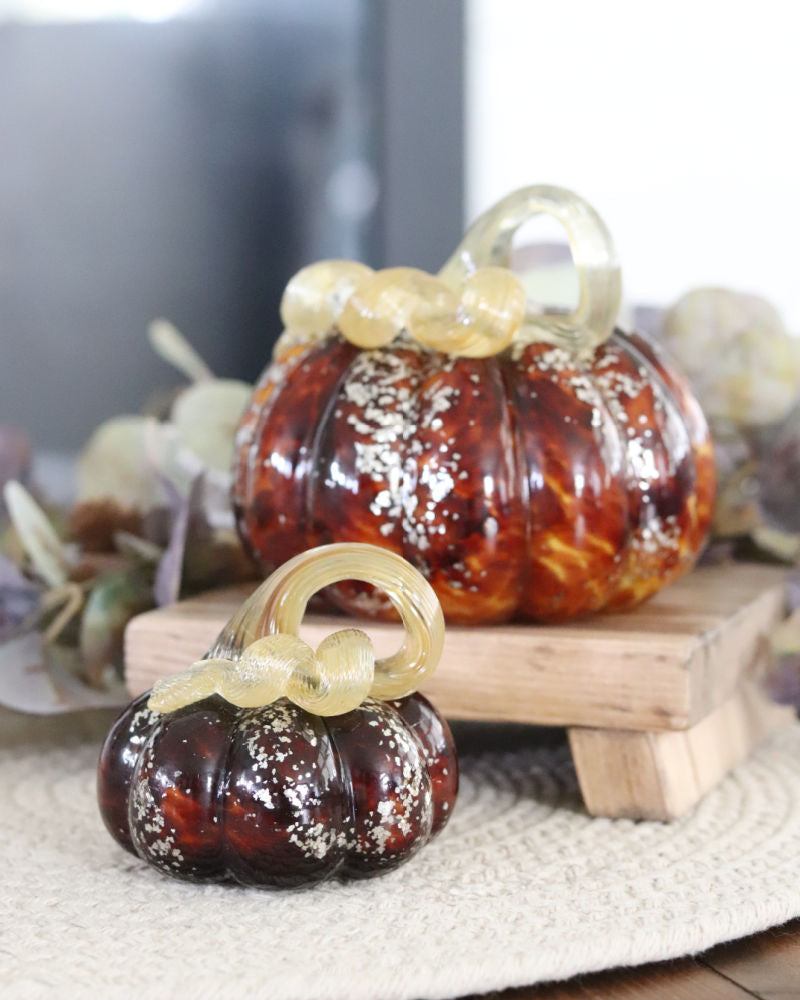 Brown Speckled Handblown Glass Pumpkin