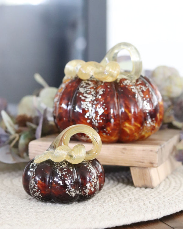 Brown Speckled Handblown Glass Pumpkin