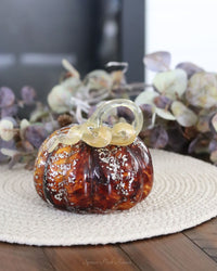 Brown Speckled Handblown Glass Pumpkin
