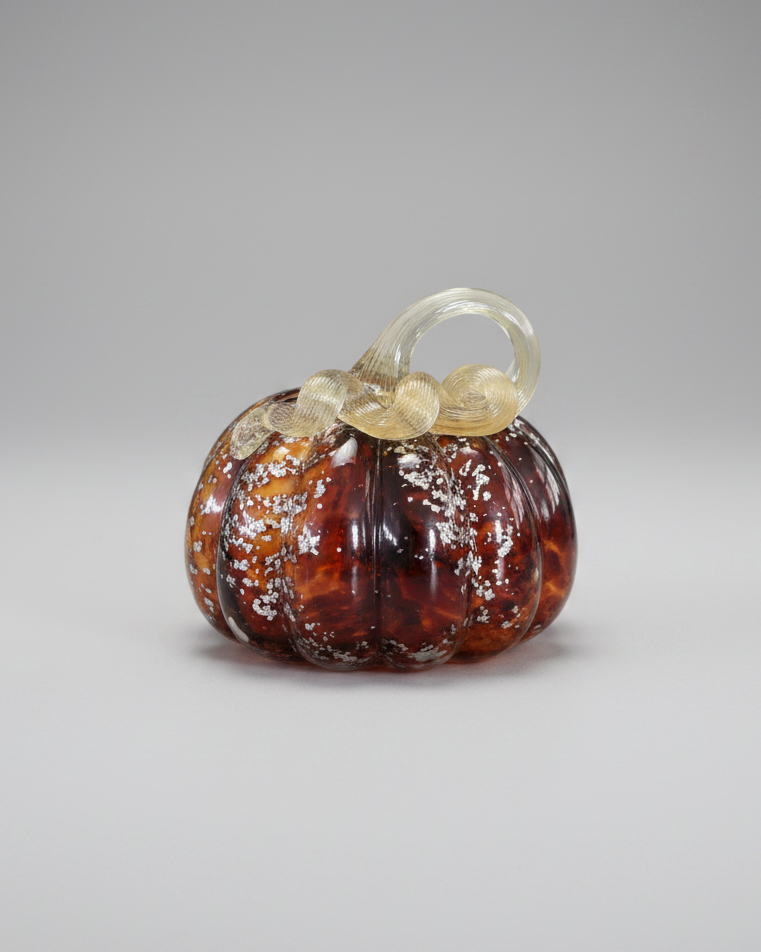 Brown Speckled Handblown Glass Pumpkin