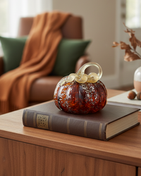 Brown Speckled Handblown Glass Pumpkin