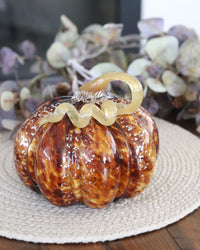 Brown Speckled Handblown Glass Pumpkin