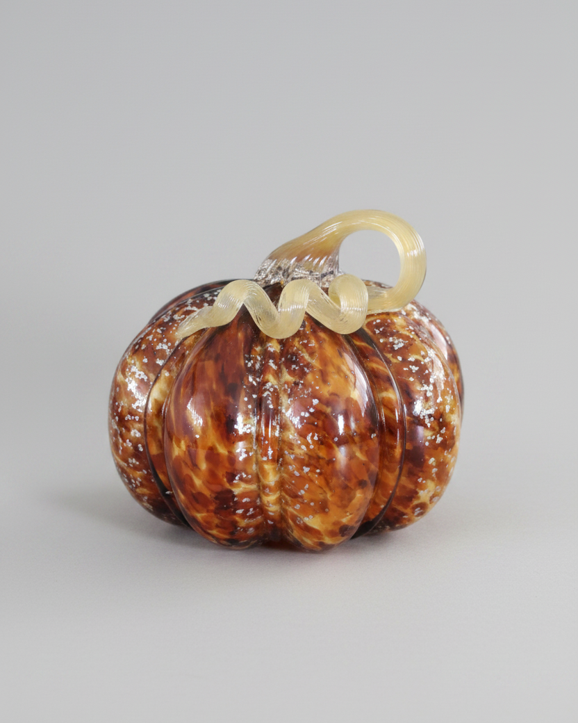 Brown Speckled Handblown Glass Pumpkin